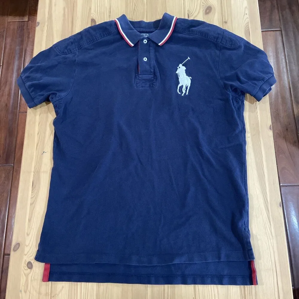 Polo Ralph Lauren Polo Shirt Mens Large Black Custom Fit Big Pony